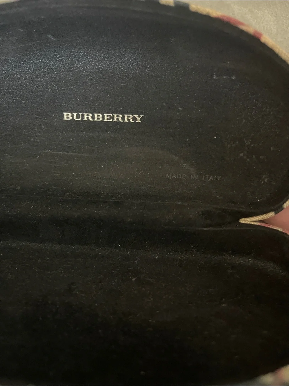 Burberry Beige Plaid Sunglasses Case with Black and Red Accents